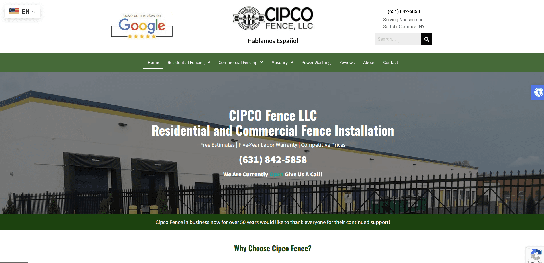 A Screenshot of the Cipco Fence Website